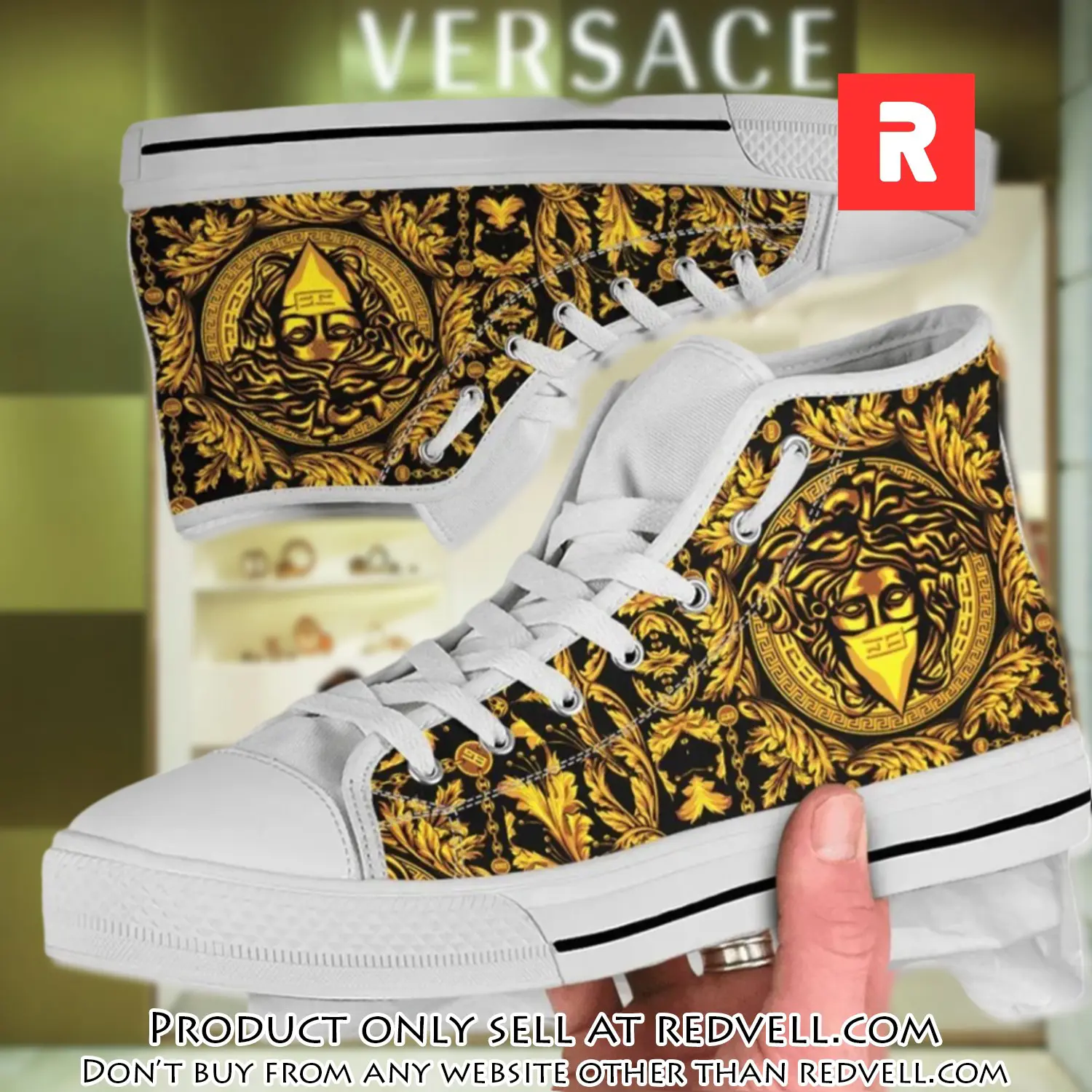 Versace medusa golden white high top canvas shoes luxury brand gifts for men women rv4142015